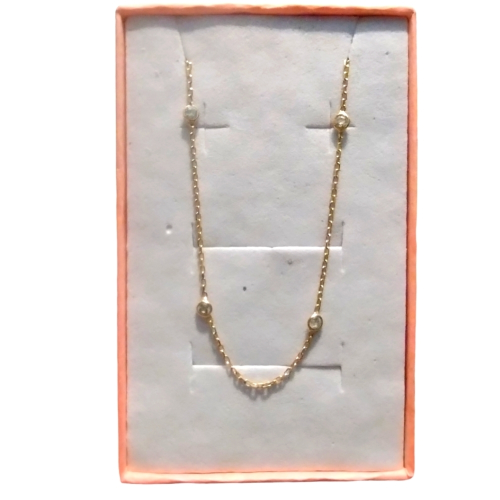 17.5" 925 Italy Gold overlay Necklace with 5 stones - Picture 3 of 13